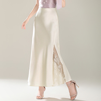 Jupe longue en satin d'acétate à taille haute, sexy, avec bordure en dentelle, style queue de poisson, pour femme, élégante, pour soirée, vente en gros OEM