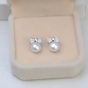 Accessoires DIY en argent S925, boucles d'oreilles tendance avec petites perles de 8-9 mm, nœud papillon et support vide, ensemble de boucles d'oreilles pendantes 1062 - Product Image 3