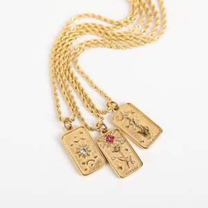 Jachon 18K chapado en oro de acero inoxidable Rectangular <span class=keywords><strong>Tarot</strong></span> tarjeta colgante collar para mujeres cadenas de moda collares - Product Image 2