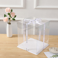 Vente directe d'usine, boîte à gâteau carrée transparente, boîte à gâteau en PET transparente, emballage pour gâteaux d'anniversaire et de mariage avec ruban