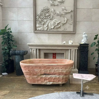 Baignoire autoportante ovale en marbre beige naturel, luxueuse, moderne, de style occidental, écologique, avec fonction bain à remous