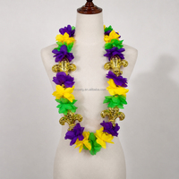 Collar de Flores Personalizado para Mardi Gras con Flor de Lis Dorada, Artículos para Fiestas y Desfiles de Carnaval