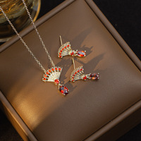 Parure Collier et Boucles d'Oreilles Clous en Cuivre et Zirconium pour Femme, Bijoux Minimalistes Plaqué Or de Qualité Supérieure