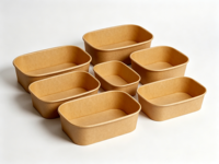 Bol à salade rectangulaire personnalisé BioKing en papier alimentaire, jetable, compostable, en papier kraft blanc pour restaurant