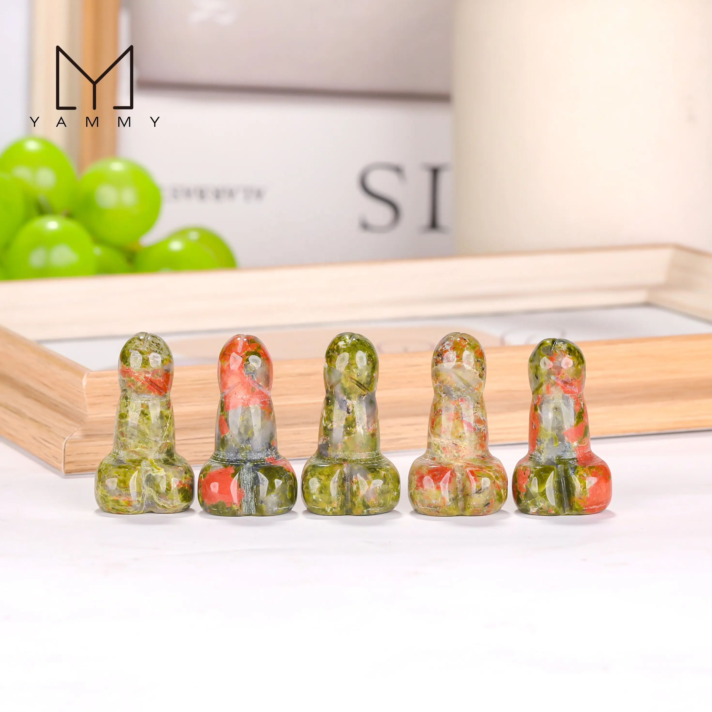 Wholesale Natural Mini Dildo Healing Various Stones Wand Crafts Hand-carved Rose Quartz Crystal Penis for Pendant