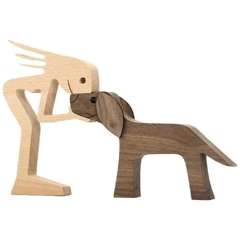 Regalo único tallado a mano perro de madera estatua humana estatuilla escultura hogar Oficina Decoración, hombre de madera perro tallado modelo para recordar