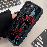 Coque de téléphone portable tendance motif papillon et rose rouge pour iPhone 16 Plus 15 17 18 Pro Max, coque antichoc couleur bonbon, protection arrière