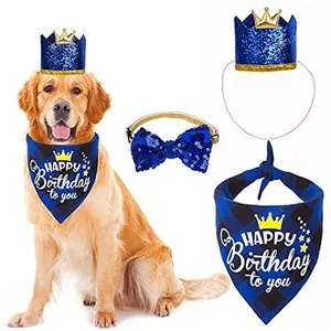 2024 Dog Birthday Party Kit Bao Gồm Bandanas Bunting Bóng Bay Pet Trang Phục Phụ Kiện Cho Chó