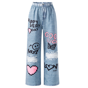 Pantaloni per Bambini con Stampa Cartoon, Jeans Vintage a Gamba Dritta per Ragazzi, Pantaloni <span class=keywords><strong>Cargo</strong></span> in Denim Strappati, Jeans Larghi per Ragazze Adolescenti - Product Image 3