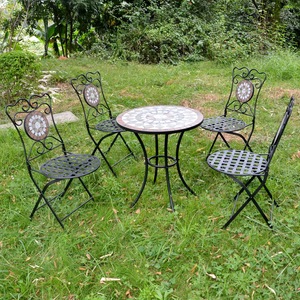 Tavolino Laterale in Metallo con Piedi Decorati a Mosaico per Esterni e Tempo Libero - Product Image 6