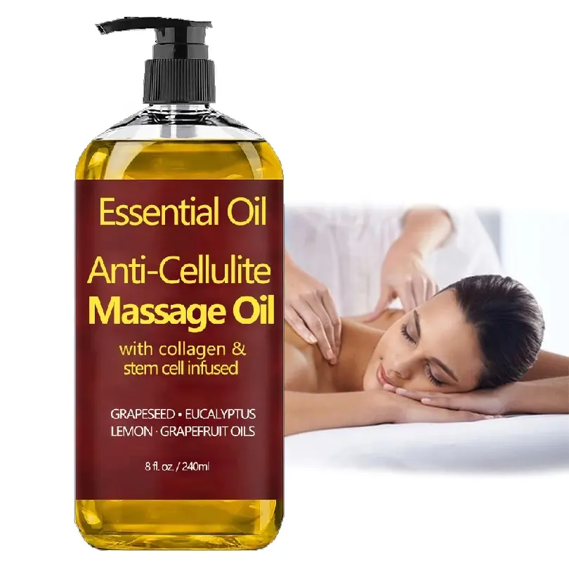 OEM miscela unica di oli essenziali Anti Cellulite massaggio olio con collagene vegano e cellule staminali, SPA Salon Body oli idratanti