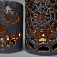 Lanterne à bougie chauffe-plat en toile d'araignée sculptée en céramique avec base interne invisible