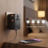 Adaptor Perjalanan Global Converter 20W PD Ultra-tipis Tipe C, Adaptor Daya Mini Slim 5 Port, MOQ Rendah Grosir untuk EU UK US