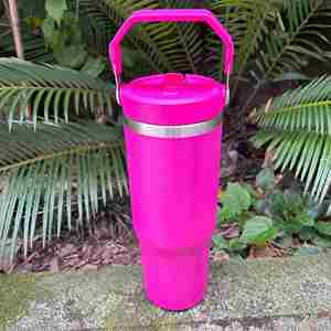 30Oz Stainless Steel Insulated Double Wall Vacuum Travel <b>Mug</b> Lid Flip Straw Colorful Handle Dishwasher Microwave Safe - Product Image 4