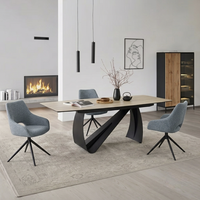 Grande table extensible en bois de chêne avec plateau en céramique mate et pieds en métal noir, meubles de maison, table à manger