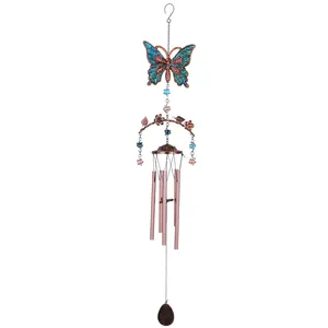 Металлические ветряные колокольчики OEM в форме бабочки, алюминиевые трубки, антикварные ветряные колокольчики в форме бабочки для наружного украшения