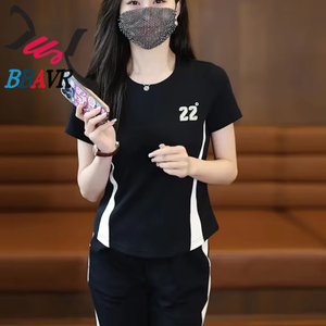 <b>Women</b> Casual Jogging <b>Running</b> Knit T-shirt Pant Sets Girls Female Summer Autumn Sports 2 Piece Sets - Product Image 6