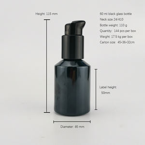 زجاجة من الزجاج الأسود اللامع 60 زجاجة مستحضرات تجميل من الزجاج 2 أونصة مع مضخة بلاستيكية سوداء مضخة زنبركية خارجية - Product Image 6
