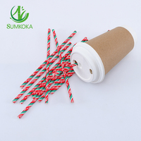 Pailles en papier kraft imprimées multicolores SUMKOKA 6 mm, 8 mm, 12 mm, jetables, compostables, de qualité alimentaire, pour la décoration des boissons