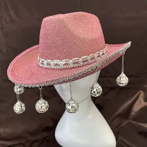 Cappello da Cowboy con frange di strass da donna cappello da sposa con diamanti Glitter Western