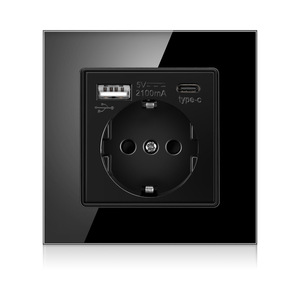 Panel de cristal de 86x86mm, enchufe alemán con 1 USB y 1 puerto de carga <span class=keywords><strong>TPC</strong></span> - Product Image 2