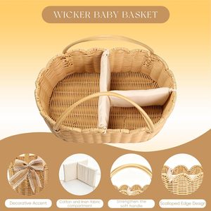 Cesta de mimbre premium en forma de abanico <span class=keywords><strong>para</strong></span> guardar pañales de bebé, con divisores extraíbles y lazo de regalo, <span class=keywords><strong>para</strong></span> almacenamiento de artículos de paternidad y habitación infantil - Product Image 5