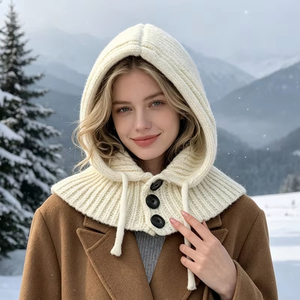 Pasamontañas de punto para mujer con capucha, gorro tipo chal, cubre orejas, gorro tipo jersey, bufanda de invierno de acrílico para uso diario, viajes y esquí - Product Image 4