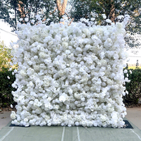 Nouvelle tendance Mur de fleurs artificielles Rose blanche Souffle de bébé Fond de mariage Blanc 8 pieds X 8 pieds Mur de fleurs Toile de fond Enroulable