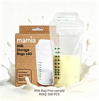 Sachet refermable de qualité alimentaire sans BPA avec fermeture éclair, pour le stockage du lait maternel et l'emballage de poudre nutritionnelle
