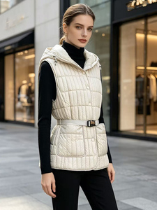 Janveny 2026 Nouvelle Collection Automne Hiver Gilet matelassé <span class=keywords><strong>sans</strong></span> manches pour <span class=keywords><strong>femme</strong></span>, 90% duvet de canard blanc, à capuche, ceinturé, simple boutonnage - Product Image 3
