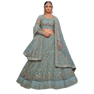 ชุดแต่งงานตาข่ายนิ่มปักสีฟ้าน้ำทะเลชุดเดรส lehenga choli กับ dupatta - Product Image 1