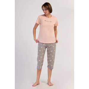 Traje de dormir capri ovalado de manga corta con cuello redondo para mujer - Product Image 4