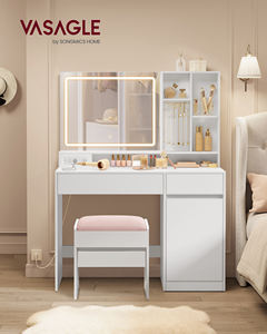 <span class=keywords><strong>VASAGLE</strong></span> Table de toilette en bois avec un grand espace de rangement, ensemble de <span class=keywords><strong>coiffeuse</strong></span> avec miroir <span class=keywords><strong>LED</strong></span> pour la chambre à coucher - Product Image 1