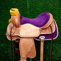 Selles Western pour chevaux en cuir véritable avec arceau en bois/plastique, équipement d'équitation confortable