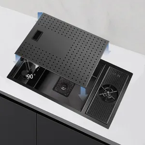 Limpador De Garrafas Automático Pia Inteligente Invisível Cozinha Sob Montagem Nano Preto Pias De Cozinha De Aço Inoxidável