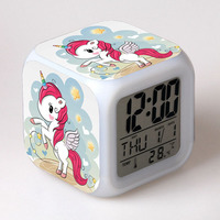 Reloj despertador electrónico de unicornio cúbico Reloj de caballo colorido con luz LED