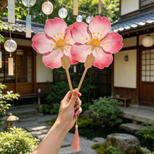 Éventail en bambou à fleurs de cerisier, petit éventail portable d'été pour femmes, style Instagram - Product Image 5
