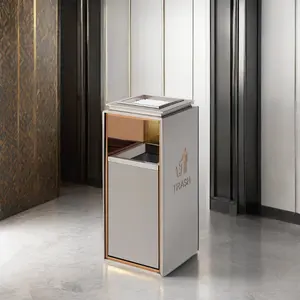 Cubo de basura de cerámica de oro personalizado con un solo cuadrado de acero inoxidable interior reciclaje basura hogar Oficina centro comercial tapa incluida