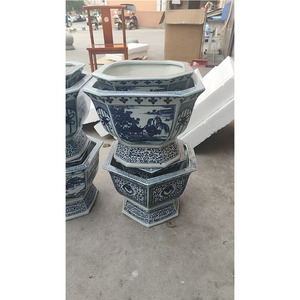 Vaso di fiori in ceramica con foro di drenaggio per piante <span class=keywords><strong>Bonsai</strong></span> fiore di Aloe decorazione per interni vaso di fiori blu e bianco - Product Image 1