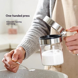 Toples Bumbu Kaca Borosilikat Tinggi 350ml Kedap Udara Anti Lembab dengan Sendok Stainless Steel untuk Dapur - Product Image 4