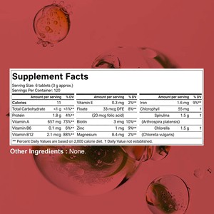 Comprimés de Spiruline et Chlorelle de Qualité Supérieure avec Vitamines, Biotine, Soutien Digestif et Détoxifiant, Complément Minéral Naturel - Product Image 2