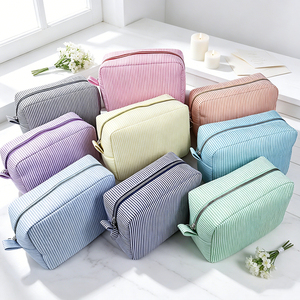 Bolsa de Regalo para Damas de Honor de Gran Capacidad, Lista para Bordar, Bolsa de Cosméticos para Damas de Honor, Bolsa de Maquillaje de Seersucker para Mujer - Product Image 1