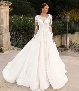 Abiti da Sposa Moderni a Prezzo di Fabbrica, Nuovo Modello Semplice in Pizzo, Sexy con Piccolo Strascico, Aderente, Maniche Lunghe, Applicazioni Floreali, Stile Sirena - Product Image 3