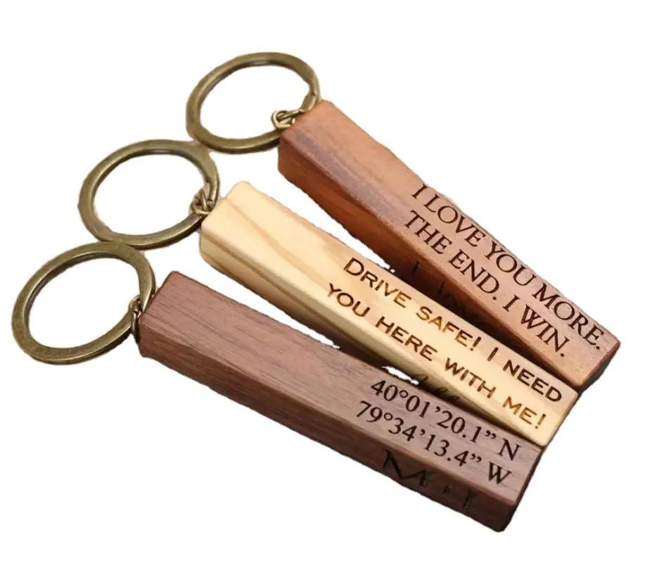 Custom Diy Gifts Handmade Keychain Wooden Key Tag With Split Ring Key Chain