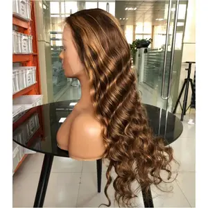 Wholesale 180% Density Luxury Brazilian Hair 24inch Highlight TP4/27# Color Body Wave 13*4 HD Transparent Lace Closure Wig