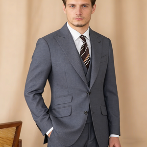 Traje de Hombre Entallado Personalizado, Traje de Negocios de 3 Piezas, Color Sólido, Dos Botones, Doble Abertura, Solapa de Pico, Conjunto Casual para Hombre - Product Image 6