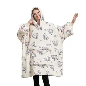 Оптовая продажа, Флисовое одеяло с капюшоном, оверсайз, носимый свитшот, оригинальное огромное одеяло с капюшоном