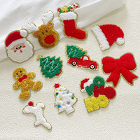 Patchs en chenille de Noël en gros à thermocoller de haute qualité, motifs Père Noël, sapin, bonbon, chaussette, pour vêtements homme et femme