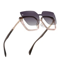 QSKY 3201 Lunettes de soleil unisexes de style papillon en métal TR90, logo personnalisé, verres polarisés avec clip magnétique