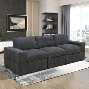 Canapé <span class=keywords><strong>convertible</strong></span> en microfibre moderne gris foncé en forme de L pour salon, usage domestique, avec chaise longue droite, mobilier complet - Product Image 6